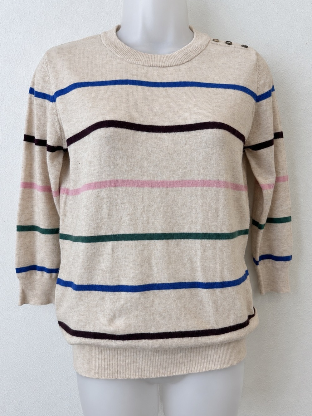 ModCloth Sweater Small Striped Button Shoulder